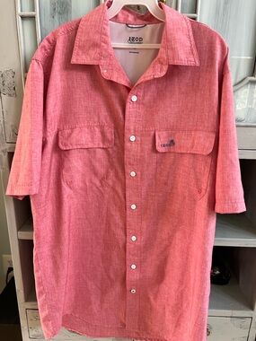 Izod Coral-Red Short Sleeve Button-Up Shirt